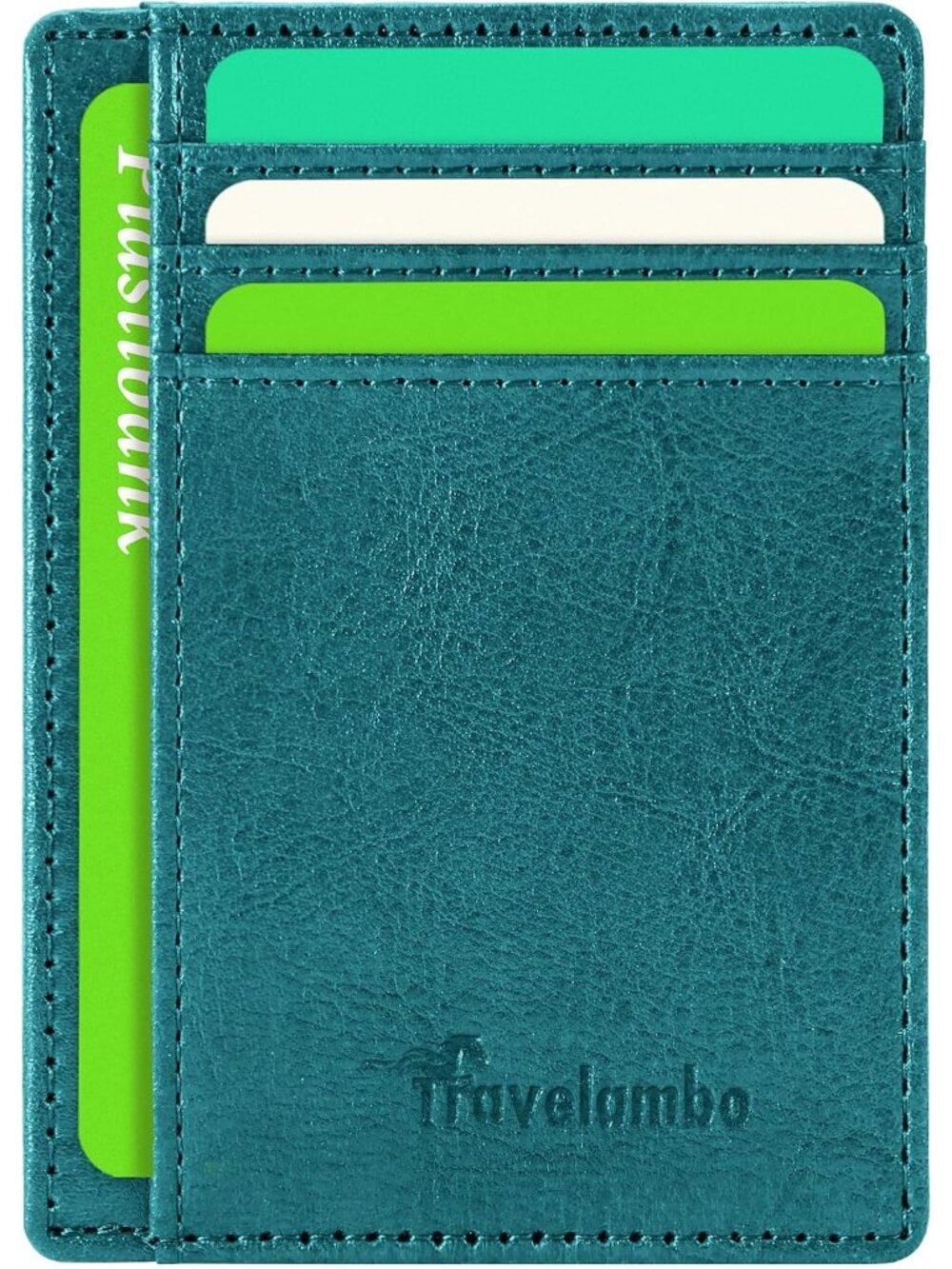 Men's Waxed Teal Minimalist Leather RFID Blocking Size Front Pocket Slim Wallet